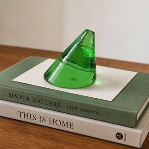 Fire & Light Originals Recycled Art Glass Green Cone Sculpture Paperweight